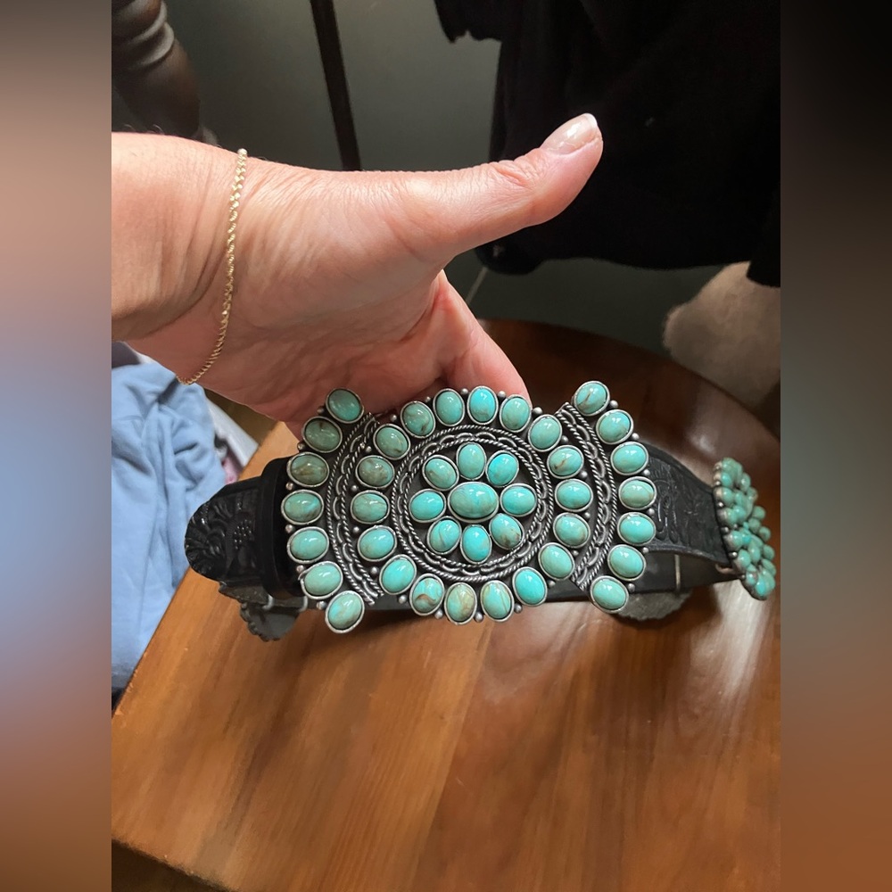 Double Ranch Tooled Black belt & turquoise (imitation) - Picture 2 of 10